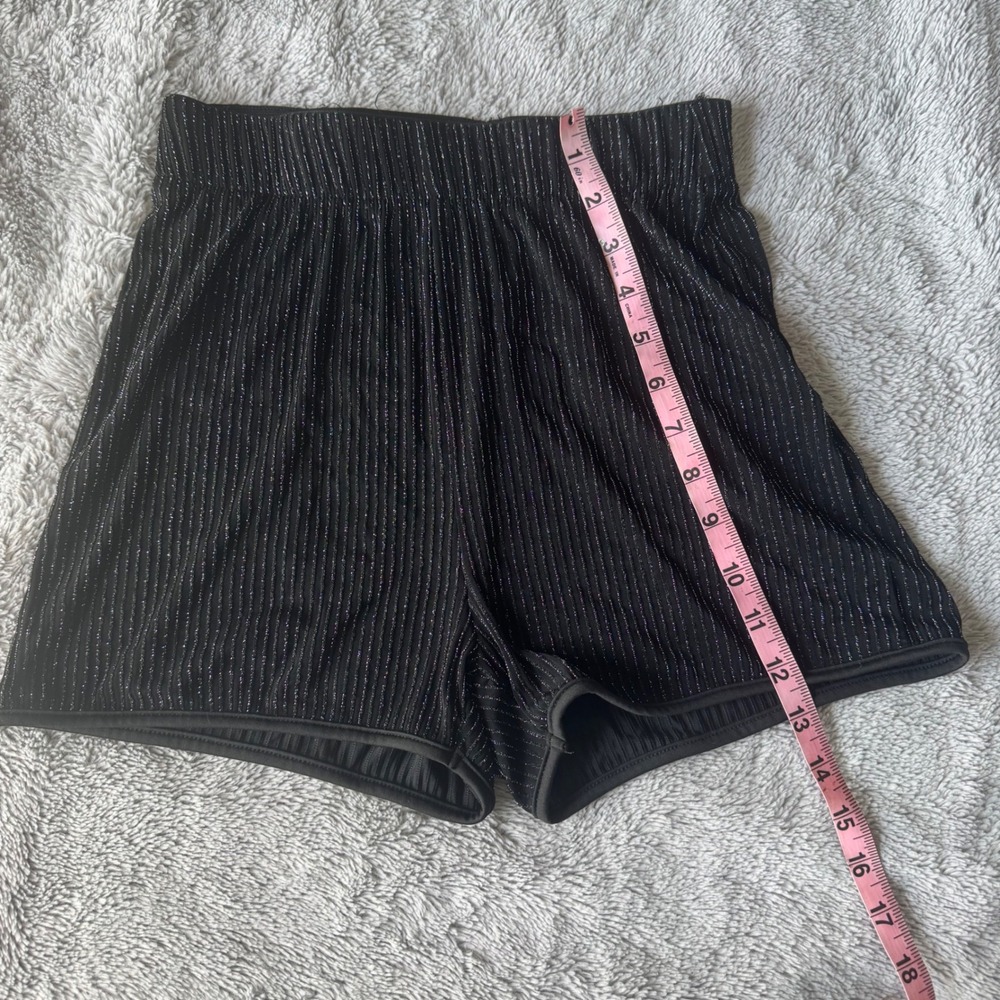 Shein Black Metallic Silver Pinstripe Glitter High Waist Shorts Size S 4 - Picture 3 of 5